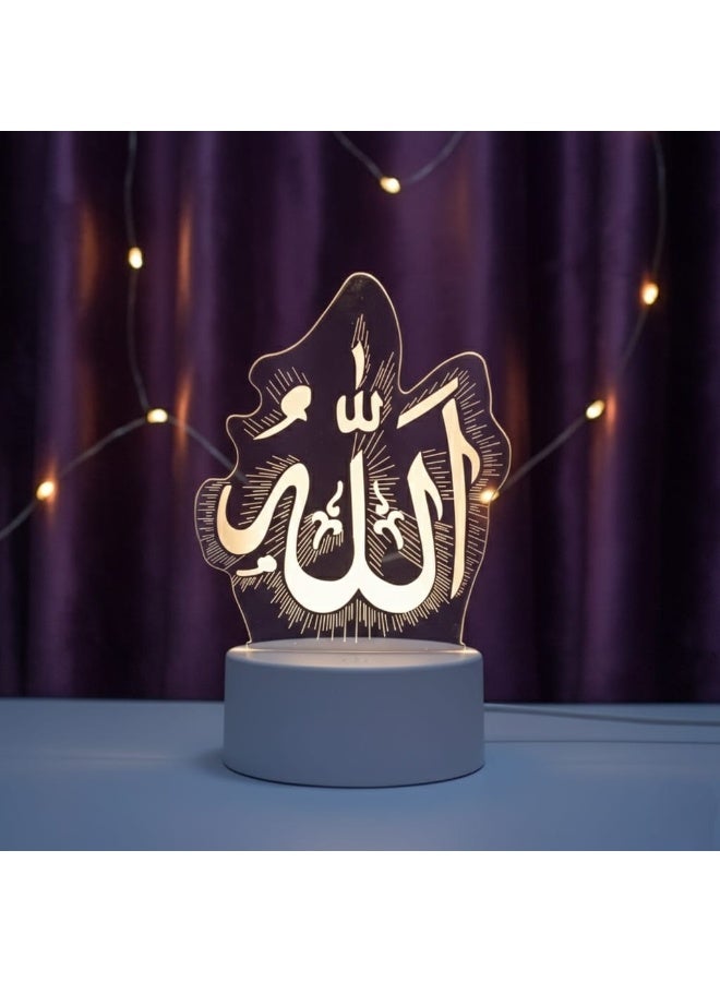 3D Ramadan Decor LED Acrylic Night Light – Islamic Calligraphy Board with Soft Warm Glow, USB Powered Night Lamp for Ramadan, Prayer Room & Muslim Home Decor - Image 1